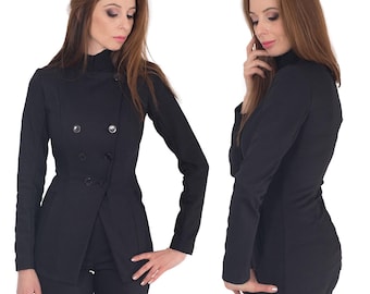 Double breasted blazer, Strech blazer, Corduroy band collar blazer, Welt corduroy pockets blazer, Perfect fit tailored blazer, Bonellilux