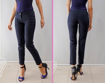 Pantalon ligne jeans stretch, Pantalon fentes ourlet, Pantalon poches jeans, Pantalon ajusté, Mode Bonelli