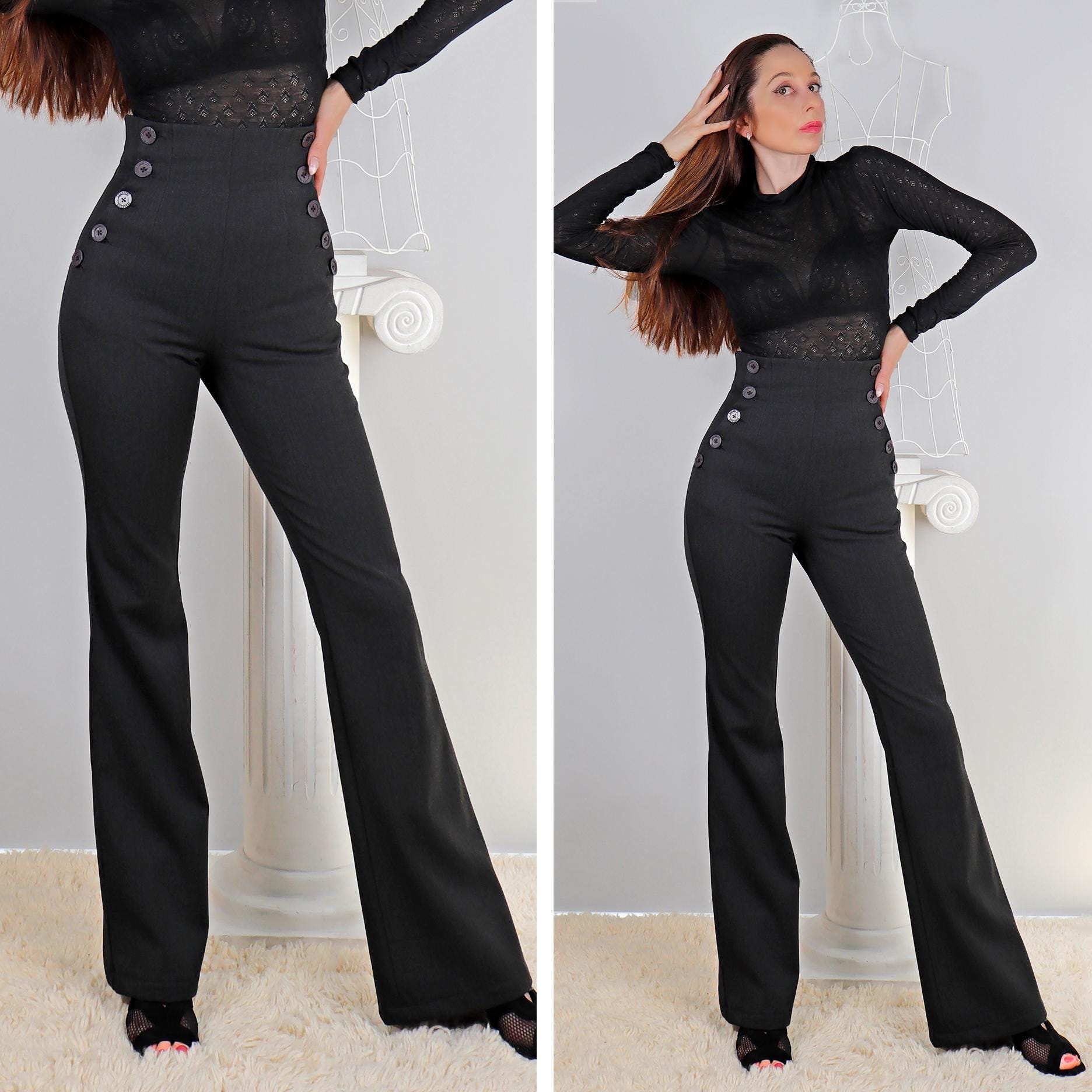 High Waist Wintry Bistretch Trousers, Double Breasted Corset