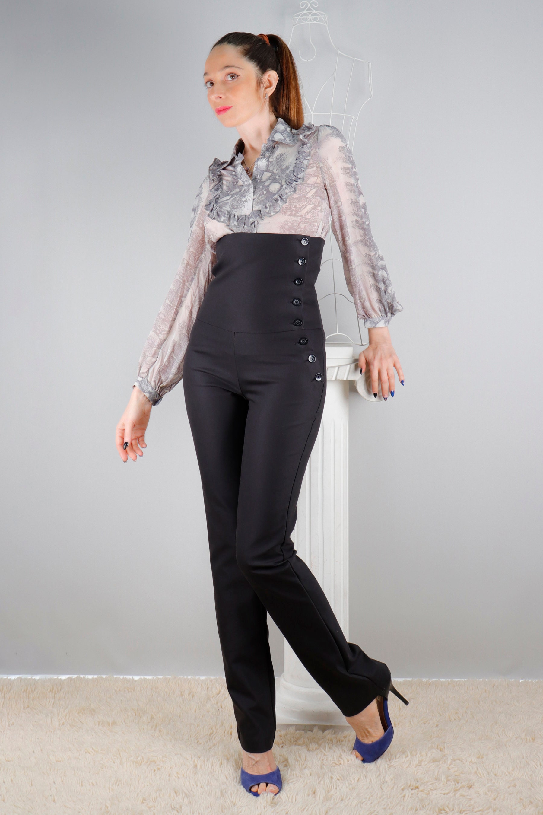 High Waist Trousers, Stretch High Rise Pants, Corset Type High Waist Trousers, Stretch High Rise Pants, Corset Type