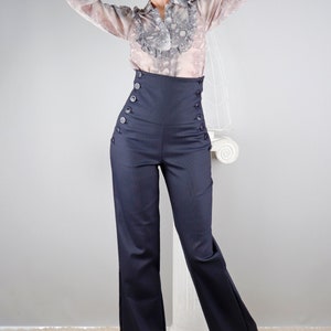 Pantalon corset stretch taille haute juste sous la poitrine, Double boutons latéraux, Sans poche, Flare, décontracté, ample, jambe boot-cut, BonelliLux image 5