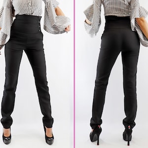 High waist trousers, Stretch pants, 4-bottons high rise pants, High corset type pants, Fitted pants, Italian pockets pants, BonelliLux