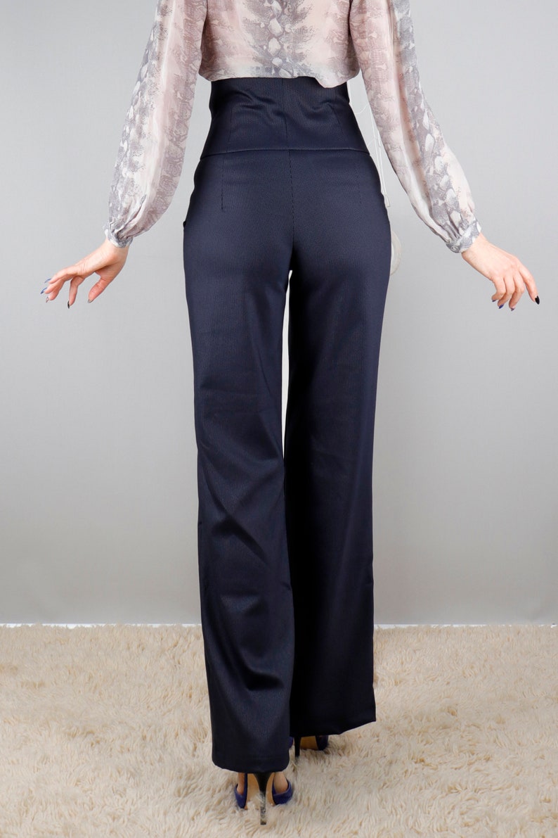 Pantalon corset stretch taille haute juste sous la poitrine, Double boutons latéraux, Sans poche, Flare, décontracté, ample, jambe boot-cut, BonelliLux image 3