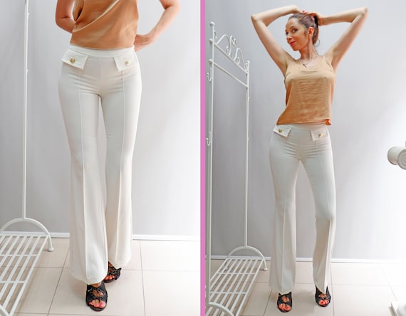 Boot-cut Fit Trousers, Silk Trousers, Flap Pockets With Gold