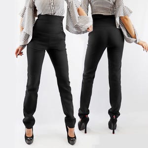 High waist trousers, Stretch pants, 4-bottons high rise pants, High corset type pants, Fitted pants, Italian pockets pants, BonelliLux