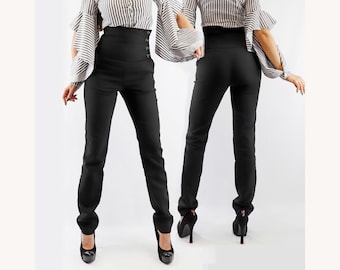 High waist trousers, Stretch pants, 4-bottons high rise pants, High corset type pants, Fitted pants, Italian pockets pants, BonelliLux