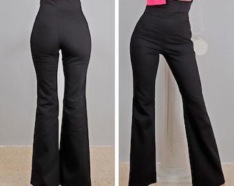 High Waist Boot-cut Stretch Pants, Left Side Zipper Pants