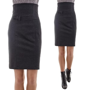 Stright high waist skirt, High quality tight knitted fabric, Bow and thin belt, Сorset type, Clean pensil shape, Elegant fashion, Bonellilux