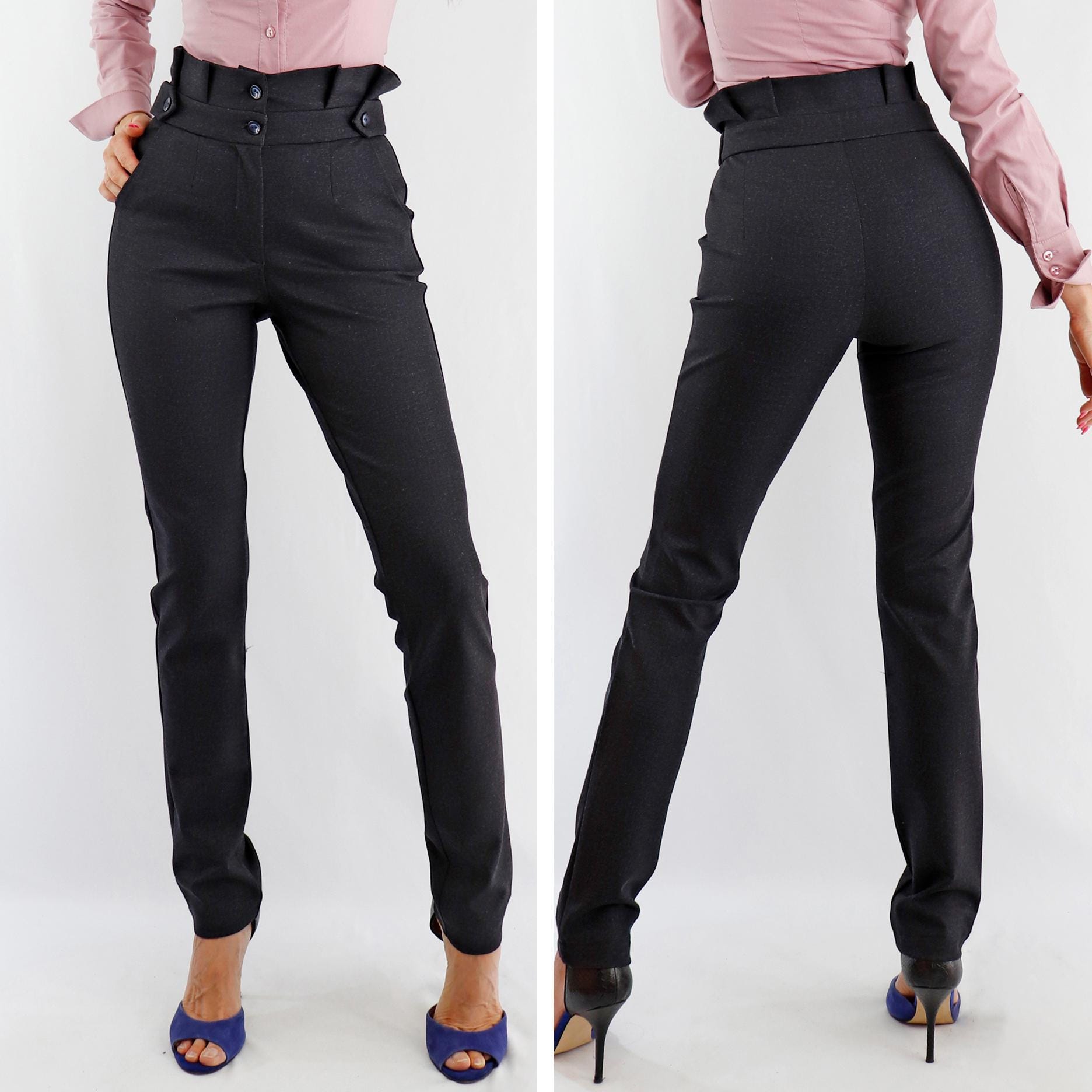 High Waist Trousers, Tight and Heavy Fabric Pants, A Pleated High Waist Trousers, Tight and Heavy Fabric Pants, A Pleated