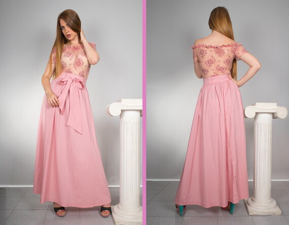 Lange Rok Verzamelde Rok Roze Rok Katoenrok Rok Exotik Etsy