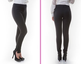 Women black pants, Office trousers, Stripe combination pats, Slim fit pants, Slashes down pants, BonelliLux