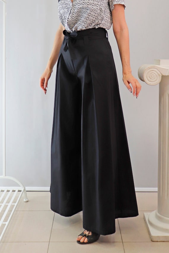 Palazzo Trousers, High Waist Trousers, Cotton Trousers, Wide Leg Palazzo  Trousers, Bonelli Lux 