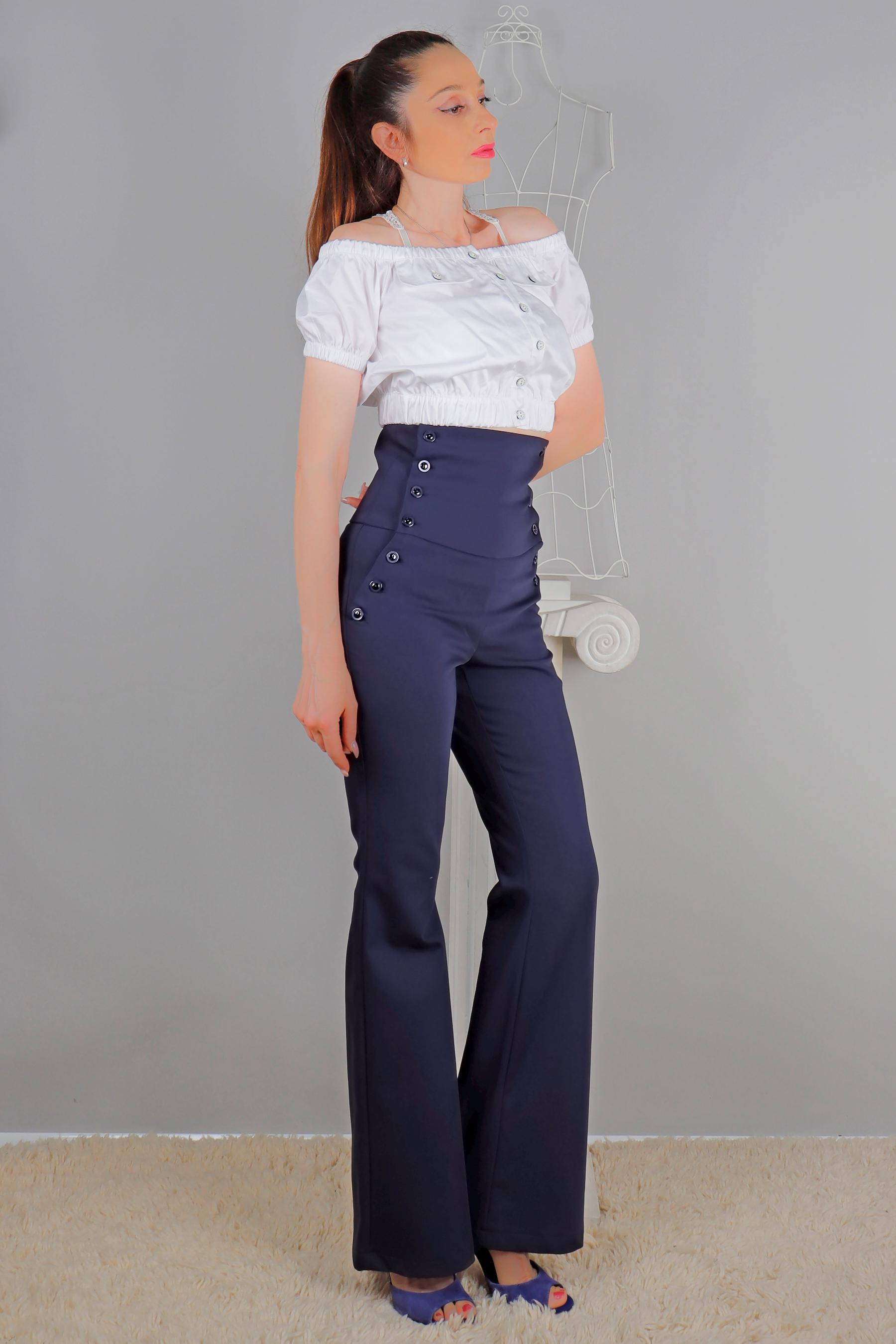 25SS【BOHEMSEO】WAIST BELTED BOOTS CUT PANTS High Waist Sailor Boot-cut Stretch Corset Pants, Double Side