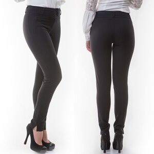 Women black pants, Office trousers, Stripe combination pats, Slim fit pants, Slashes down pants, BonelliLux