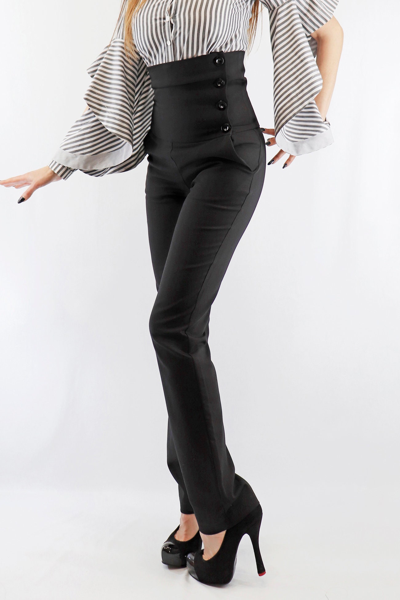Stretch High Waist Trousers, Corset Type Pants Just Below the Bust