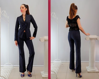 Boot-cut trousers, High rise trousers, Soft stretch trousers, Pin tuck trosers, Bell bottoms trousers, Bonelli Lux