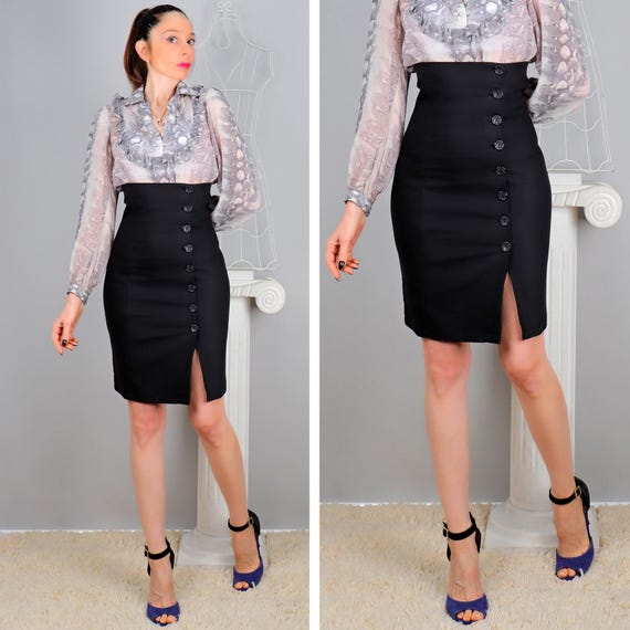 High Waist Corset Skirt Pensil Stretch Skirt Left Side Buttons and a Slit Skirt Business and Event Skirt Bonelli Fashion Etsy