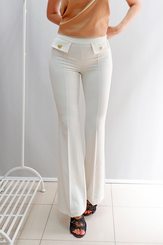 Boot-cut Fit Trousers, Silk Trousers, Flap Pockets With Gold