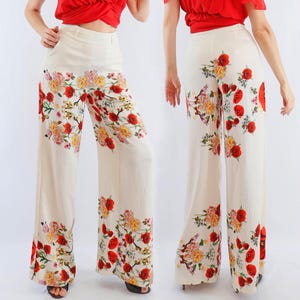 Linen trousers, Wide leg trousers, Poppy linen trousers, High waist trousers, Flowers trousers, Summer trousers, Bonelli Lux