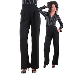 Soft wool high waist trousers, Wide leg pleated pants, Corset type pants, Both side buttoned pants, Italian pockets, BonelliLux