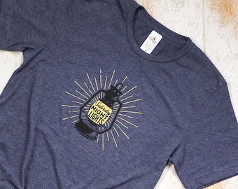 Vintage Camping Lantern Graphic Tee, Happy Camper Shirt, Unisex Outdoor Adventure