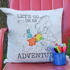 europe let's go on an adventure pillow sham, travel gift, adventure camper decor, customizable pillow sham, europe map, DIY camping gift