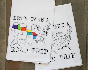 US Map Geschirrtuch, Road Trip Tracker, Küchen Dekor