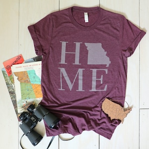Missouri home shirt, mo state tshirt, unisex soft graphic tee, maroon shirt, hometown missouri ozarks, STL KC state pride, unisex gift