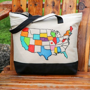 let's go on an ADVENTURE tote bag, travel gift, adventure camper bag, customizable tote, united states map gift, DIY camping gift