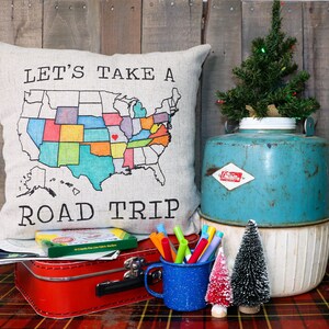 Let's Take A Road Trip TAN customizable pillow sham with the United States US Map 18x18 image 11