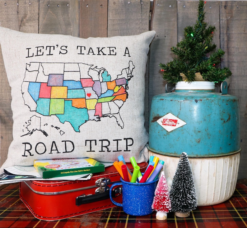 Let's Take A Road Trip TAN customizable pillow sham with the United States US Map 18x18 image 11