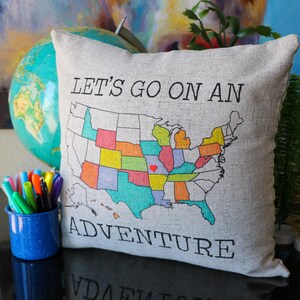 Let's Go On An Adventure GRAY customizable pillow sham with the United States US Map Bild 10