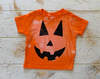 TODDLER Jack-O-Lantern halloween pumpkin orange shirt, fun mom trick or treating bleach dyed t-shirt, unisex orange shirt