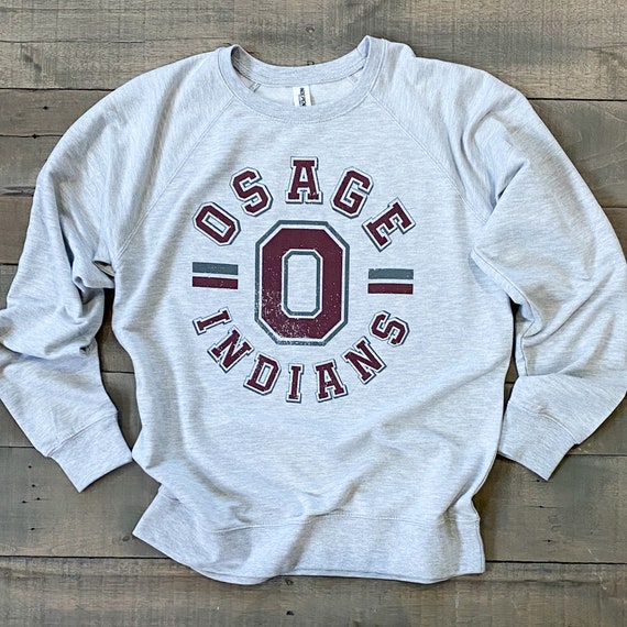 School of the Osage lightweight crewneck sweatshirt, retro distressed design, SOTO gray unisex shirt