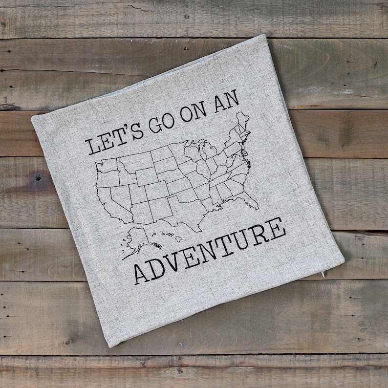 A photo of the product you will receive. 18x18 pillow sham with a zipper opening. Gray/taupe faux linen texture. No states will be colored in. No pillow insert included.