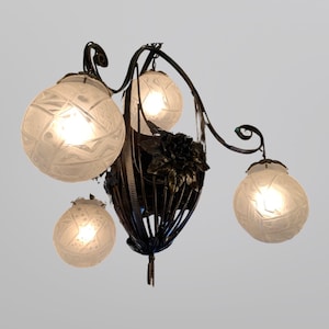 Superb Art Deco Chandelier “Aux boules” Signed Müller Frères Lunéville