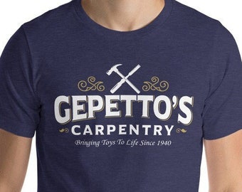 Gepetto's Pinocchio T shirt, Disney Theme Shirts, Gepetto's Workshop, Pinocchio Movie Shirt, Disney Movie Shirts
