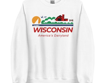 Wisconsin License Plate Sweatshirt, Wisconsin Dairyland Shirt, Wisconsin Crew Neck Sweatshirt