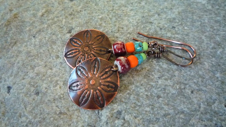Artisan earrings Boho earrings Handmade earrings Colorful earrings Hippie earrings Copper earrings