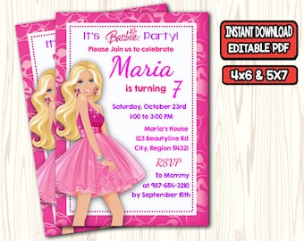 barbie invitation etsy