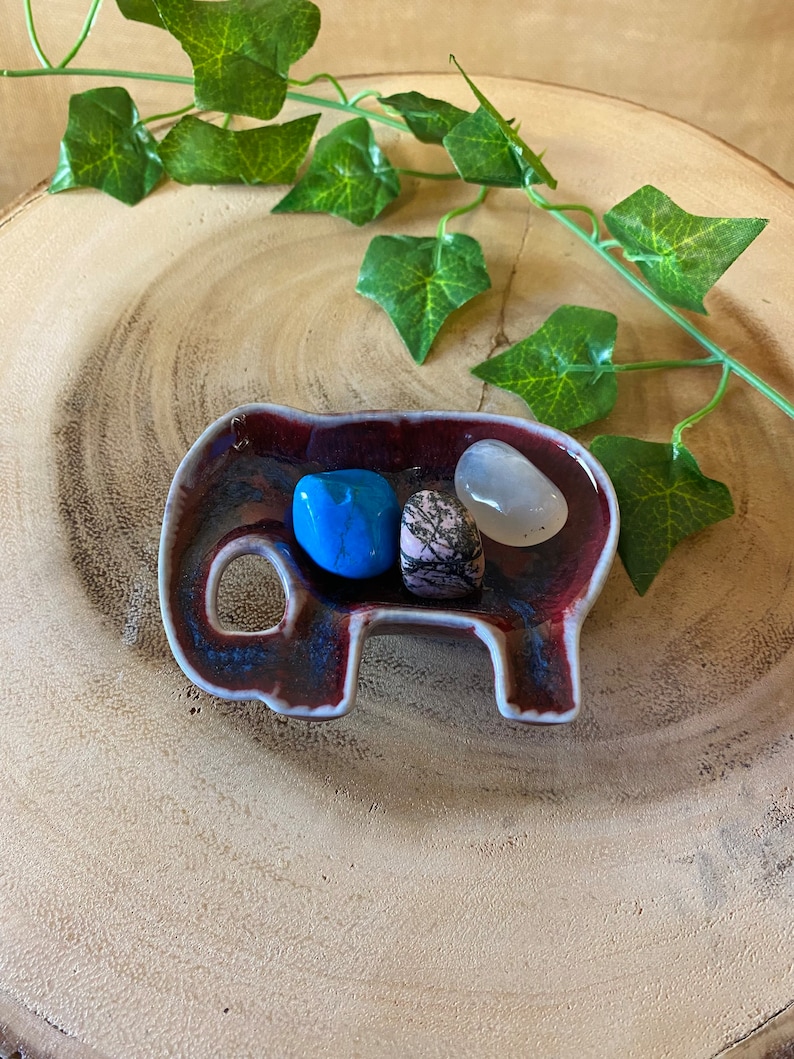 Handmade Ceramic Elephant Dish / Jewellery Dish / Tumblestone Tray / Incense Cone Burner - Fairly Traded From Thailand.