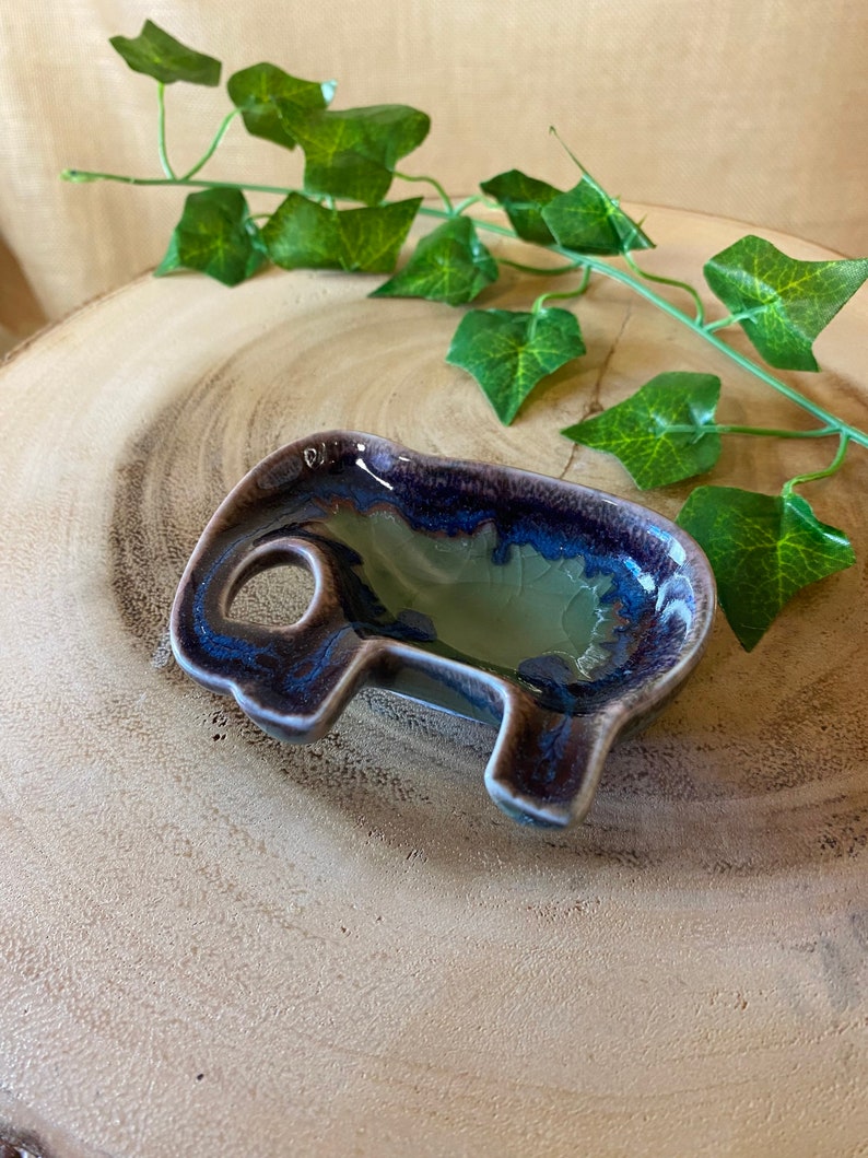 Handmade Ceramic Elephant Dish / Jewellery Dish / Tumblestone Tray / Incense Cone Burner - Fairly Traded From Thailand.