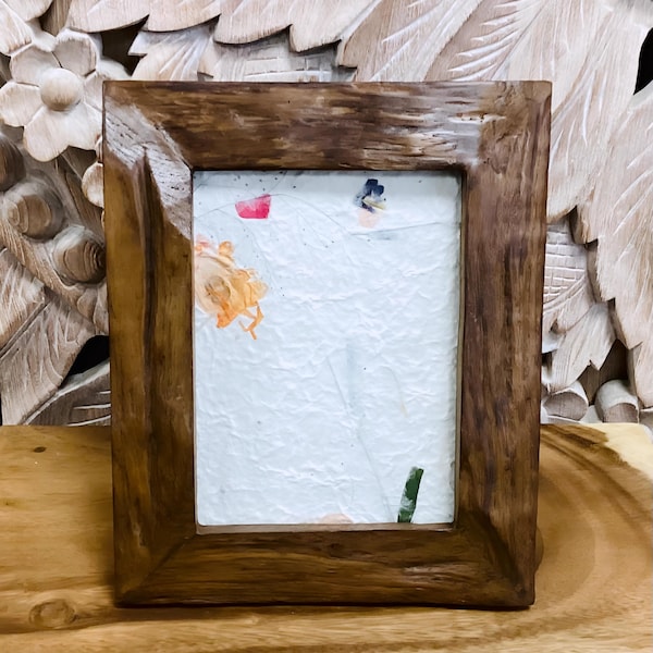 Rustic Teak Wood Photo Frame: Fair Trade Country House Decor