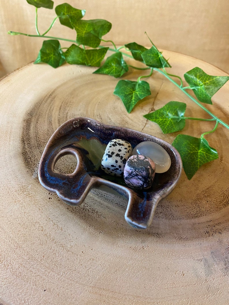 Handmade Ceramic Elephant Dish / Jewellery Dish / Tumblestone Tray / Incense Cone Burner - Fairly Traded From Thailand.