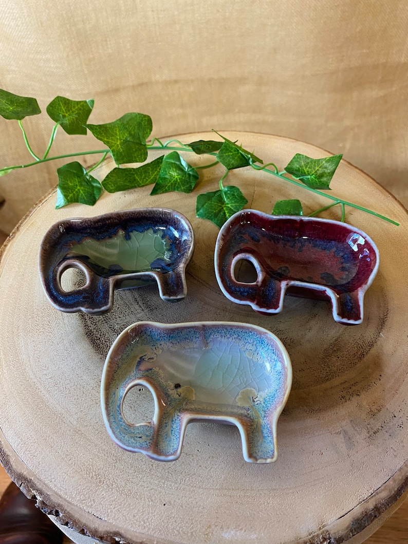 Handmade Ceramic Elephant Dish / Jewellery Dish / Tumblestone Tray / Incense Cone Burner - Fairly Traded From Thailand.