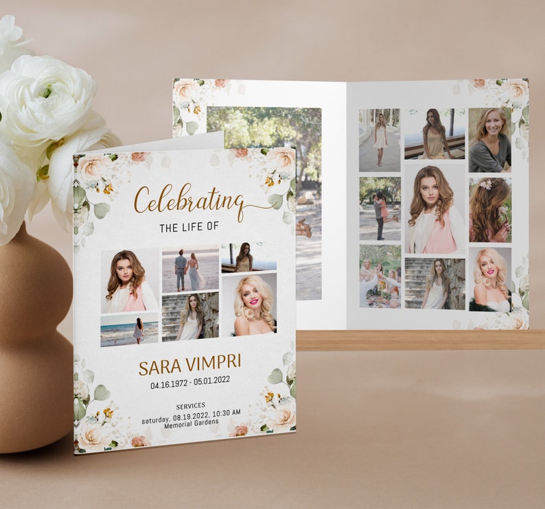 8 Page Funeral Program Template 11x17 Photo Collage Funeral Etsy