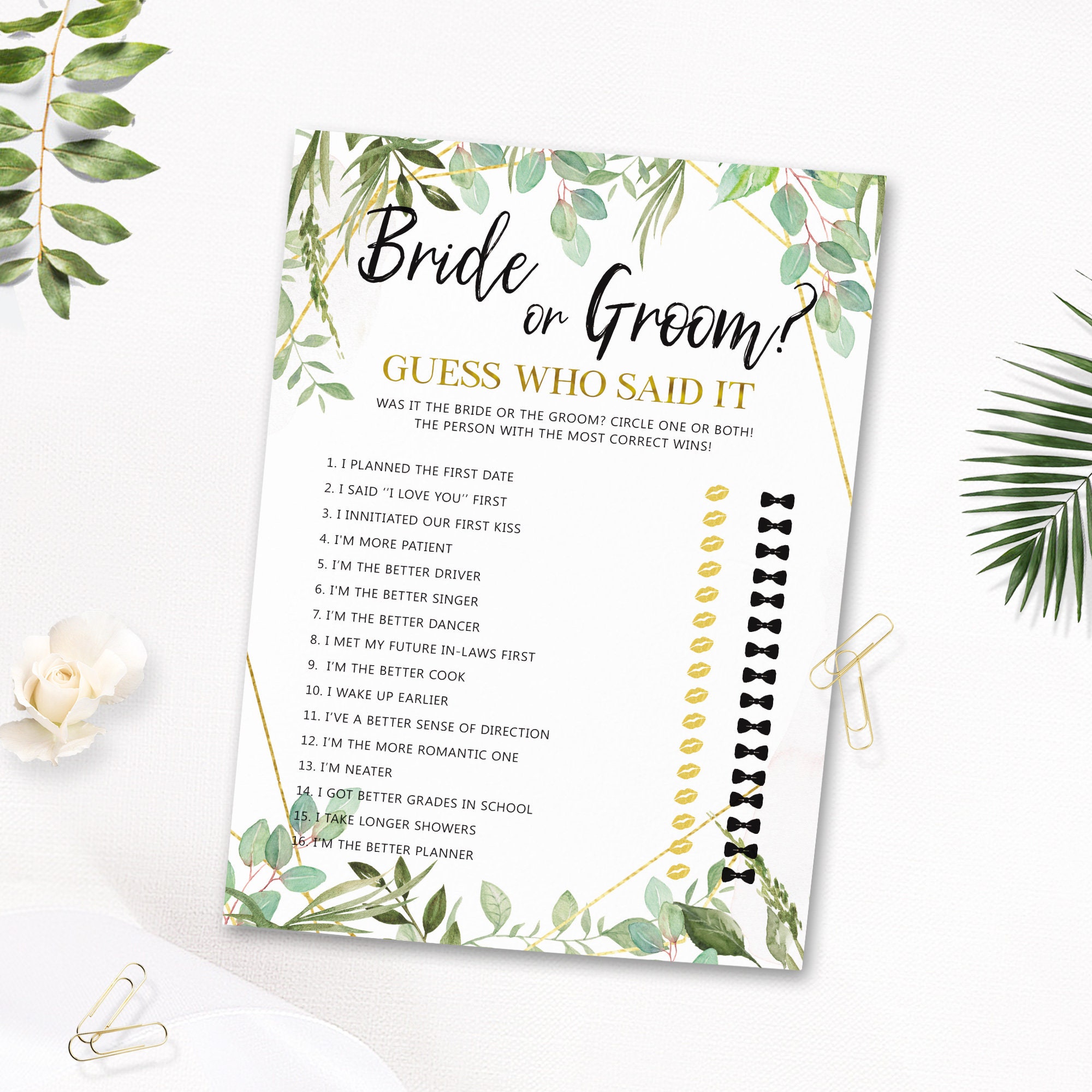 Bride or Groom Guess Who Said It Bridal Shower Game Printable Etsy