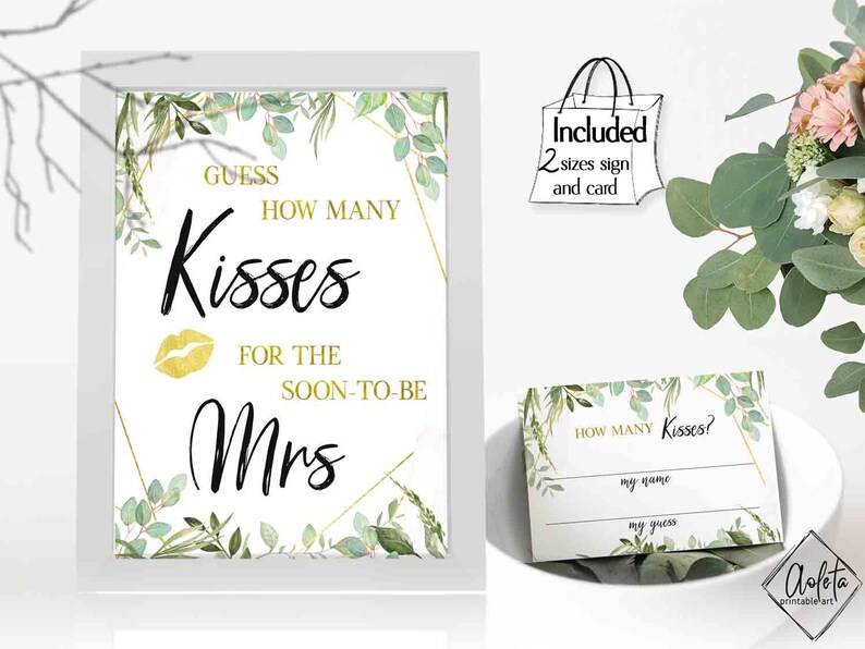 Guess How Many Kisses For The Mrs Kisses Game Sign Printable | Etsy