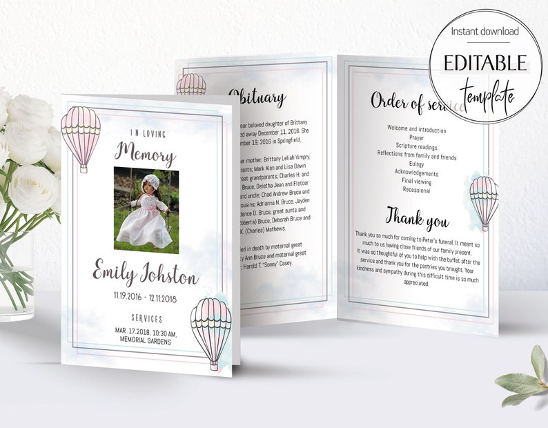 Editable Funeral Program Template Funeral Service Obituary Program Celebration of Life Child Funeral Program Baby Memorial Program