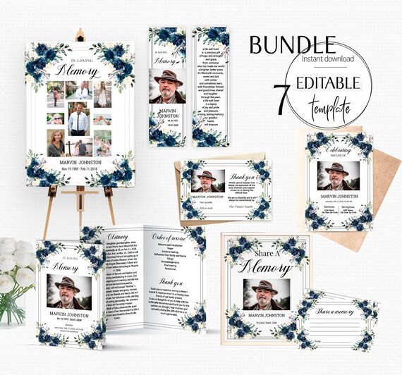 Download Blue Memorial Service, Funeral Bundle for Men, Printable ...